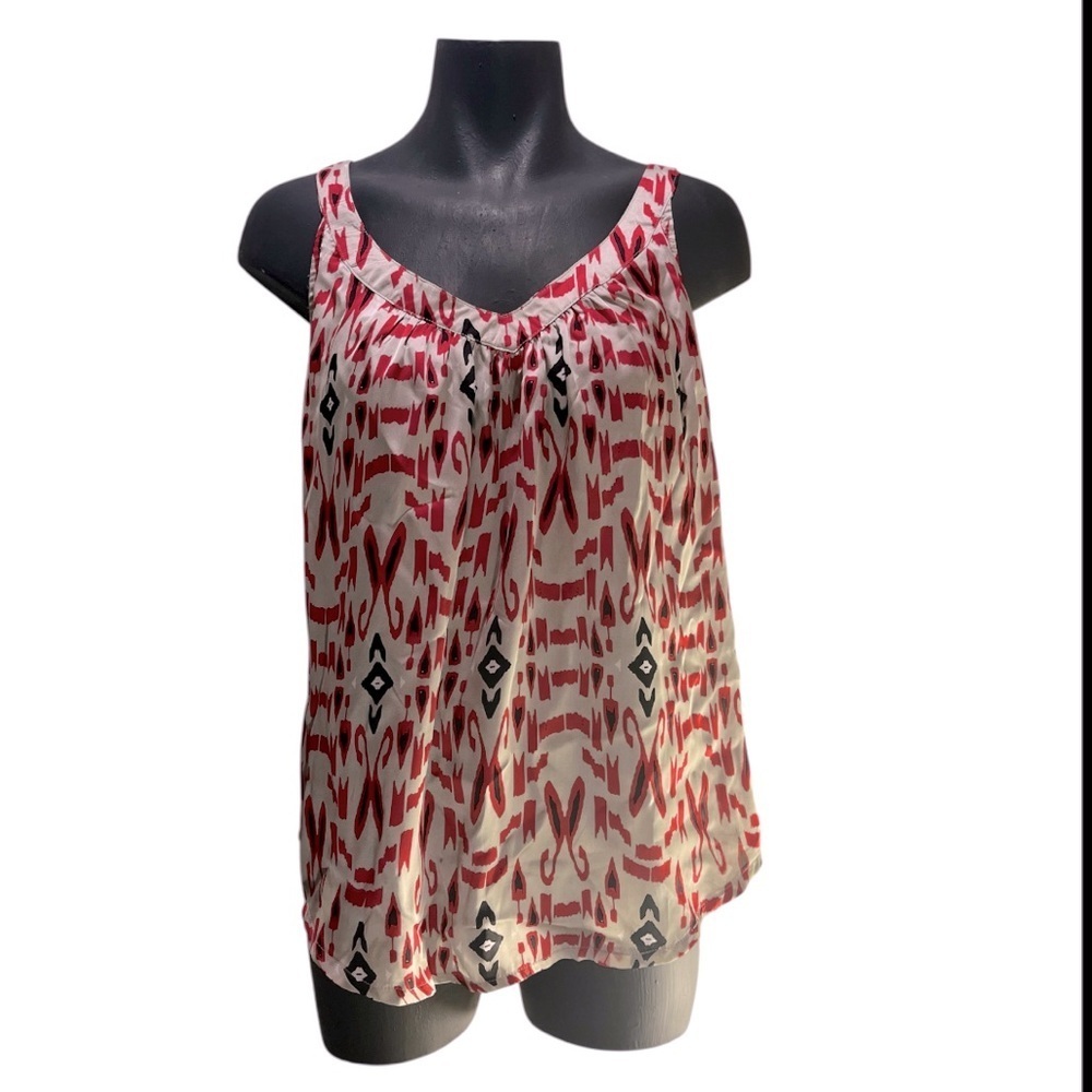 Imaginary Voyage Red White Geometric Smocked Camisole